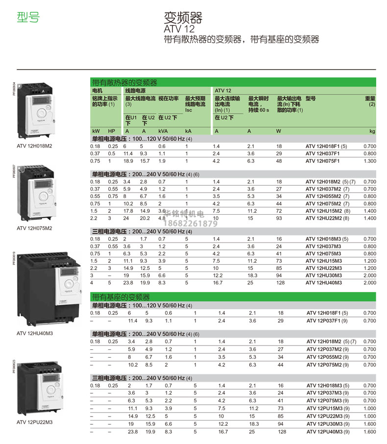 施耐德變頻器ATV12變頻器0.37kW - 0.55hp-帶散熱片