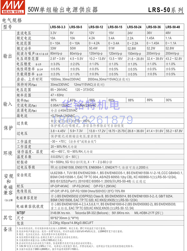 LRS-50-24系列產(chǎn)品選型表